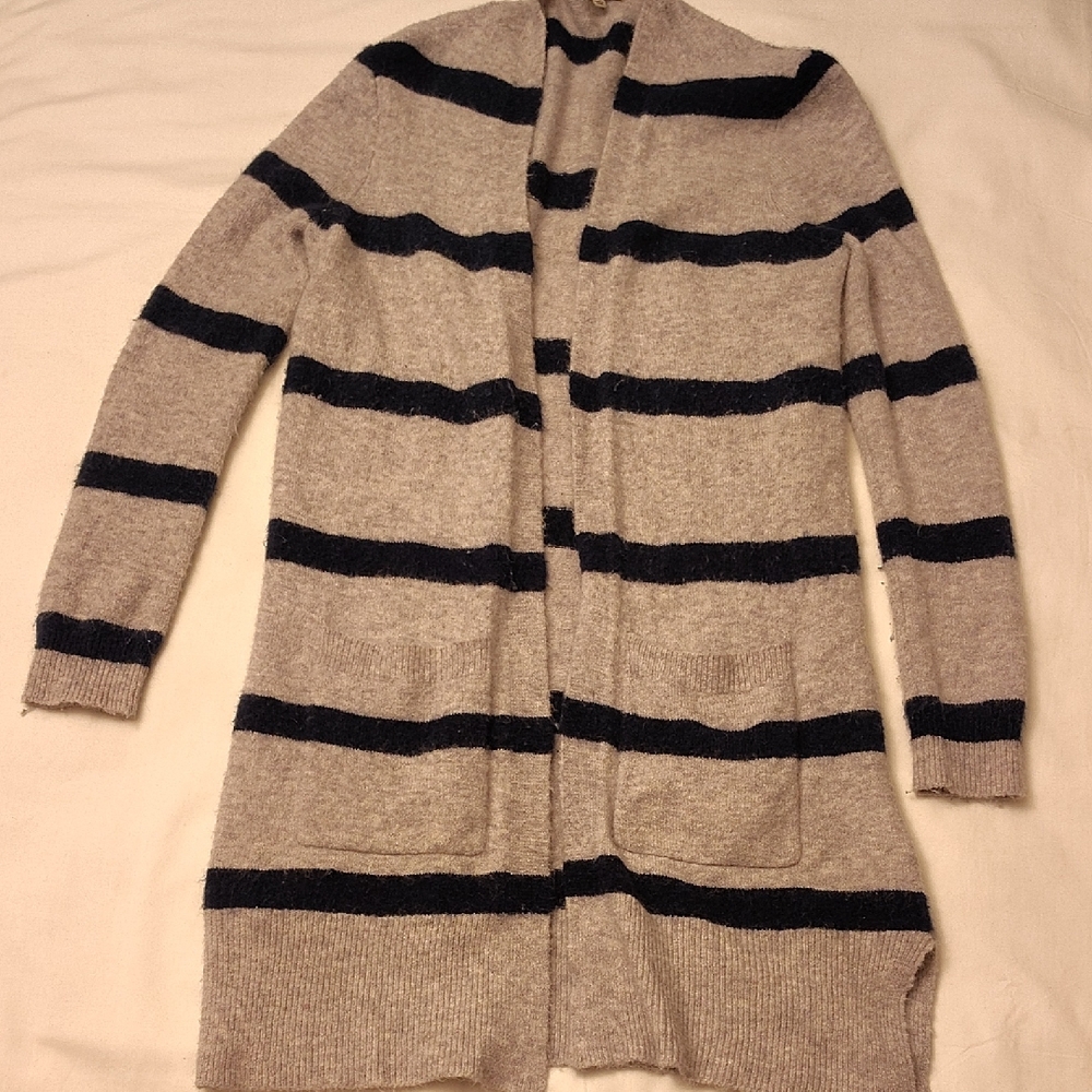 Madewell Gray and Navy Blue Striped Cardigan Long Oversized Size XXS Cozy EUC
